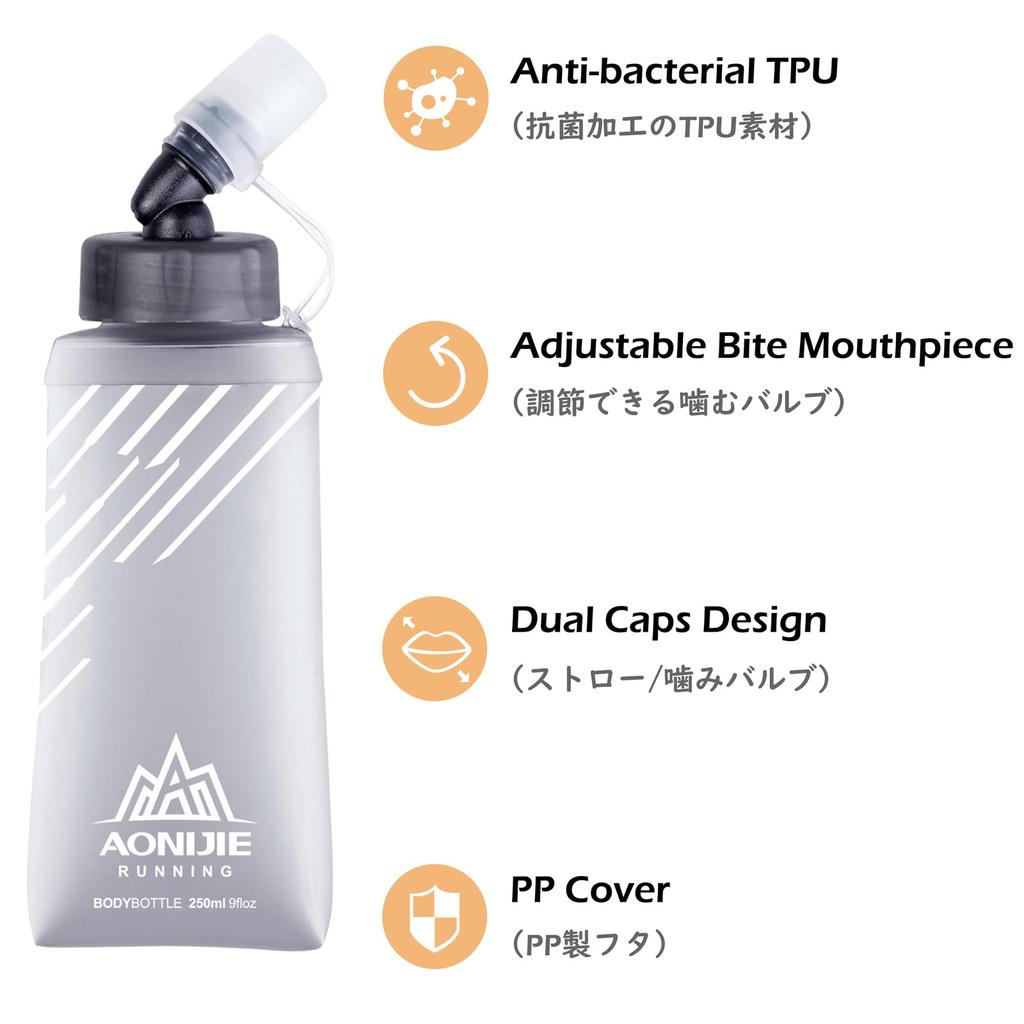 Складная TPU-бутылка для воды TRIWONDER, Спортивная бутылка для бега, марафонов, велоспорта и походов, Мягкая бутылка для гидратации (Серый, 420 мл - 2 шт.)