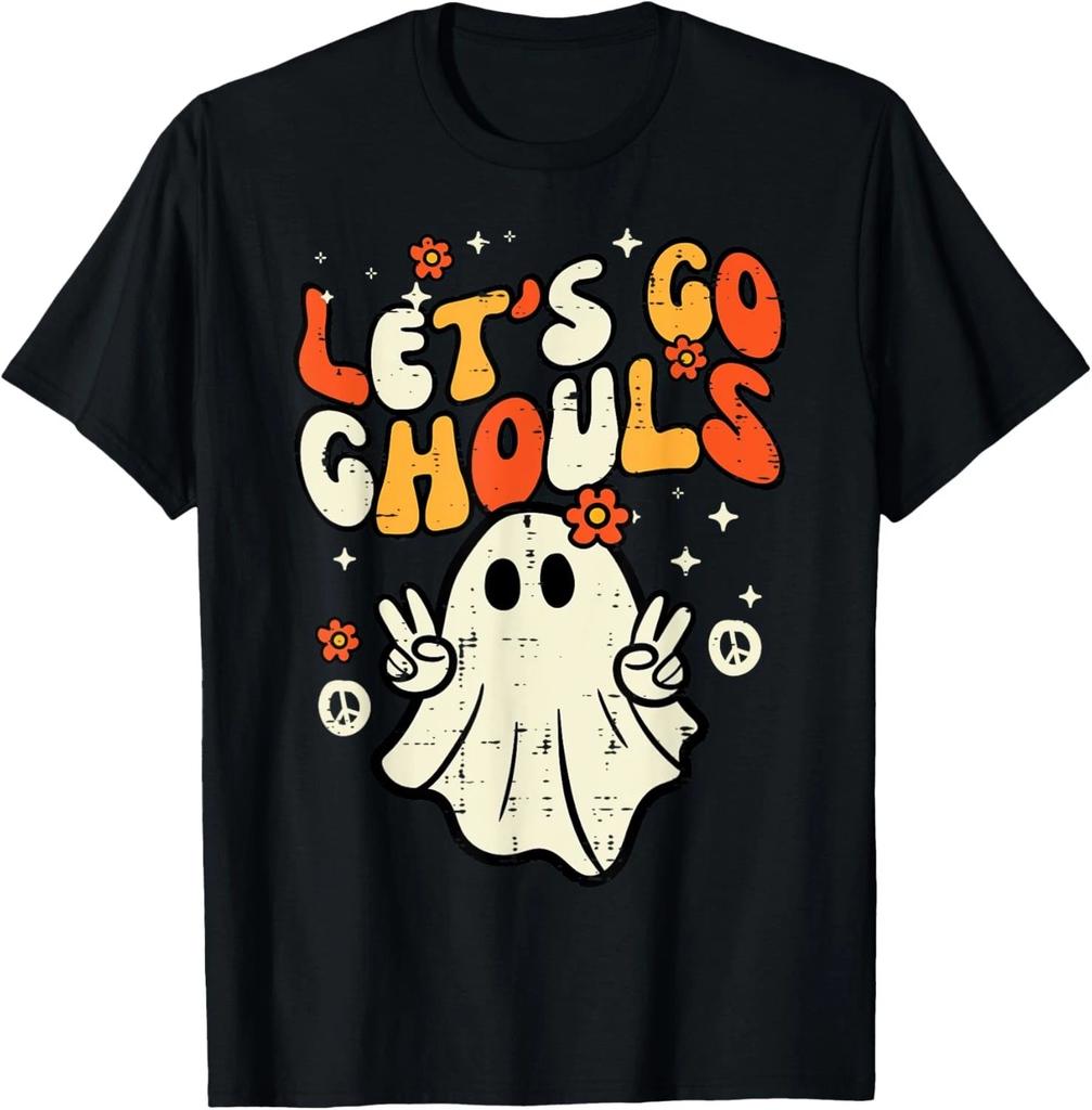 Halloween Lets Go Ghouls Ghost Retro Costume Femme Fille Enfants T- Shirt
