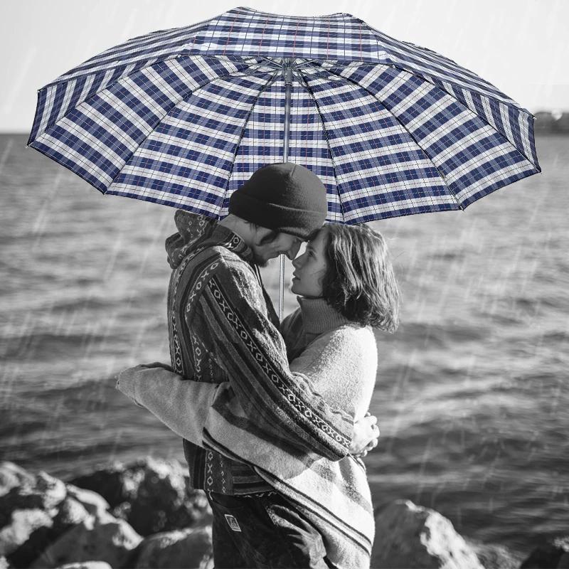 Paradise Umbrella Business Plaid Umbrella Foldable Men's and Women's plus Size Double Ten-Bone Reinforced Windproof Umbrella Dual-Use