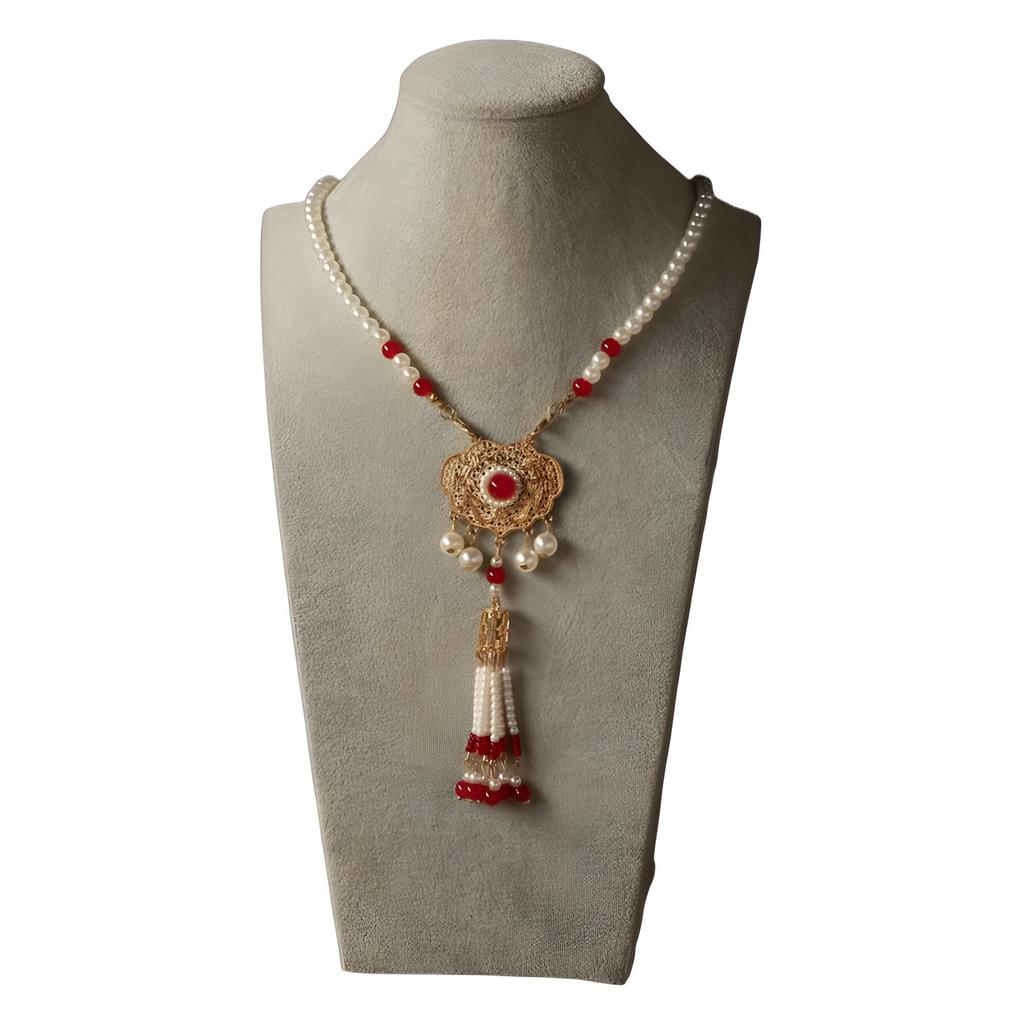 Red Yingluo New Chinese Back Cloud Long Tassel Ruyi Collar Necklace Wedding Horse Dress Engagement Toast Accessories