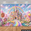 2D flat macaron candy castle background fabric rainbow gradient road theme multi-layer frosting castle, wall decoration