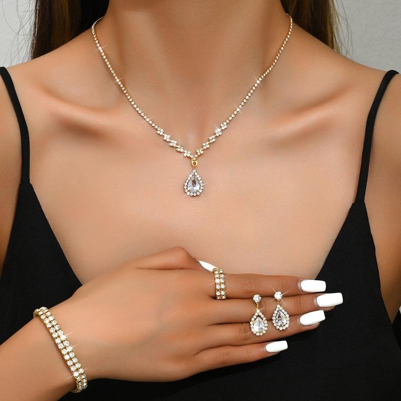 BLINGBAY Women's Jewelry Set Sweet Romantic Retro Fashion Wedding Accessories Rhinestone Earrings Necklace Bracelet Set Girls Modern Jewelry Gift