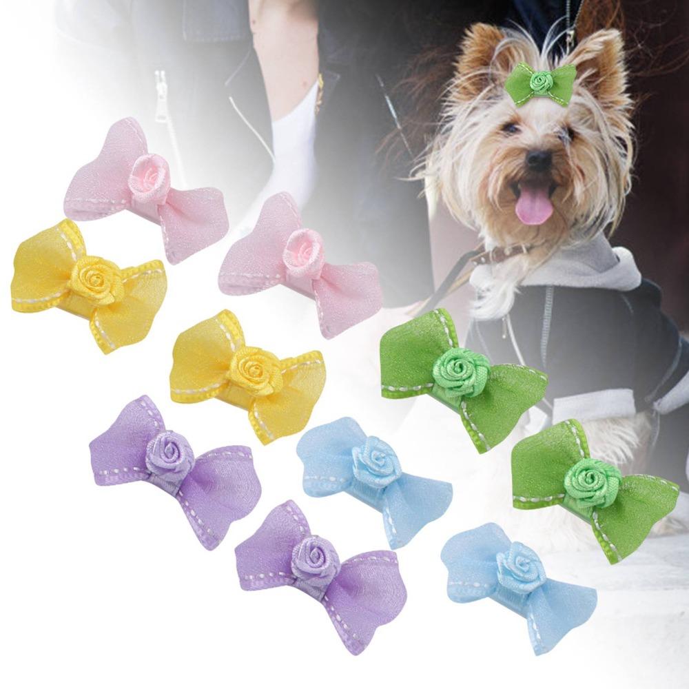 10Pcs Lightweight Pet Bow Clip Organza Bow Pet Head Flower Pet Bow Hairpin Daily Pet Wear