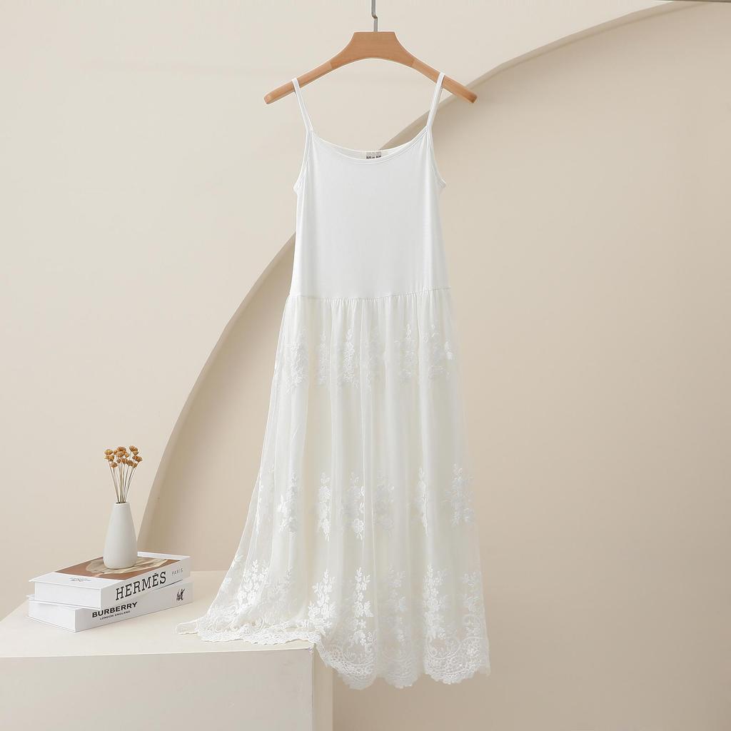 Свежий стиль Платье-жилет с высокой талией, облегающее, с кружевной вышивкой