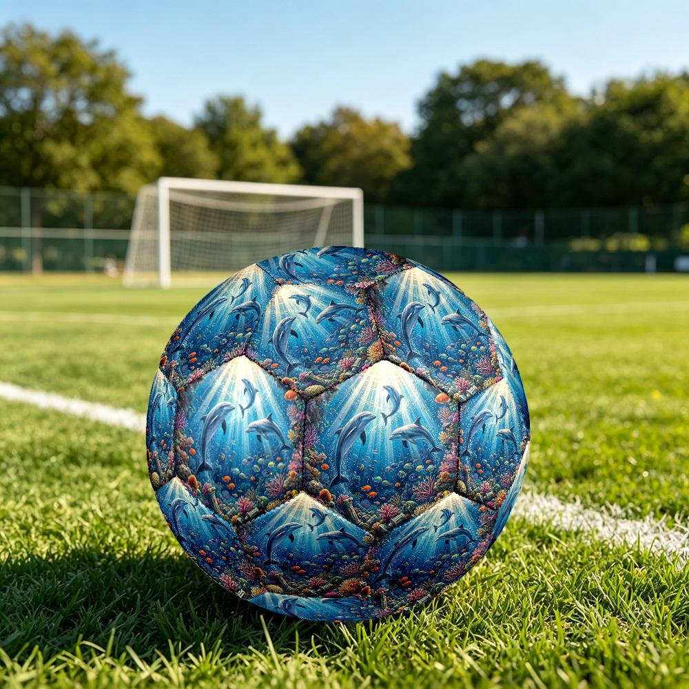1pc Oceanic Dolphins Theme Soccer Ball Football, Size 5, Lightweight PVC, Outdoor Training Soccer Ball,Sports Gift t61422