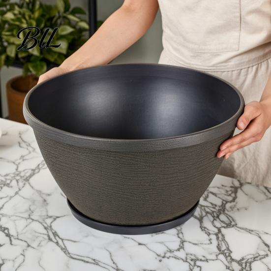 Thickened Weighted Planting Container Resin Flower Planters, Vintage Plant Pot with Drainage Hole & Saucer, Lightweight Planter for Home Decor Indoor