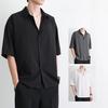 Men Summer Shirt Turn-down Collar Single-breasted Loose Short Sleeve Solid Color Buttons Soft Breathable Men Casual Top