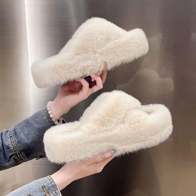 Осень и зима новые толстоподошвенные пушистые домашние повседневные хлопковые тапочки универсальные пушистые тапочки женская уличная обувь