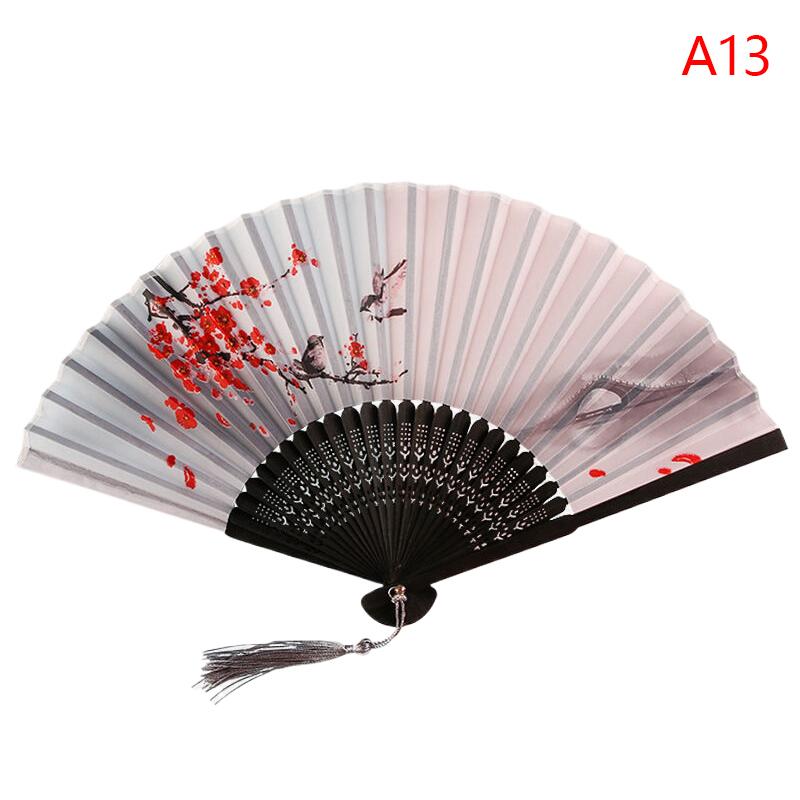 1 шт. складной веер в китайском стиле с бамбуковым стержнем, элегантный женский складной веер с цветочным узором, украшение для свадебной вечеринки