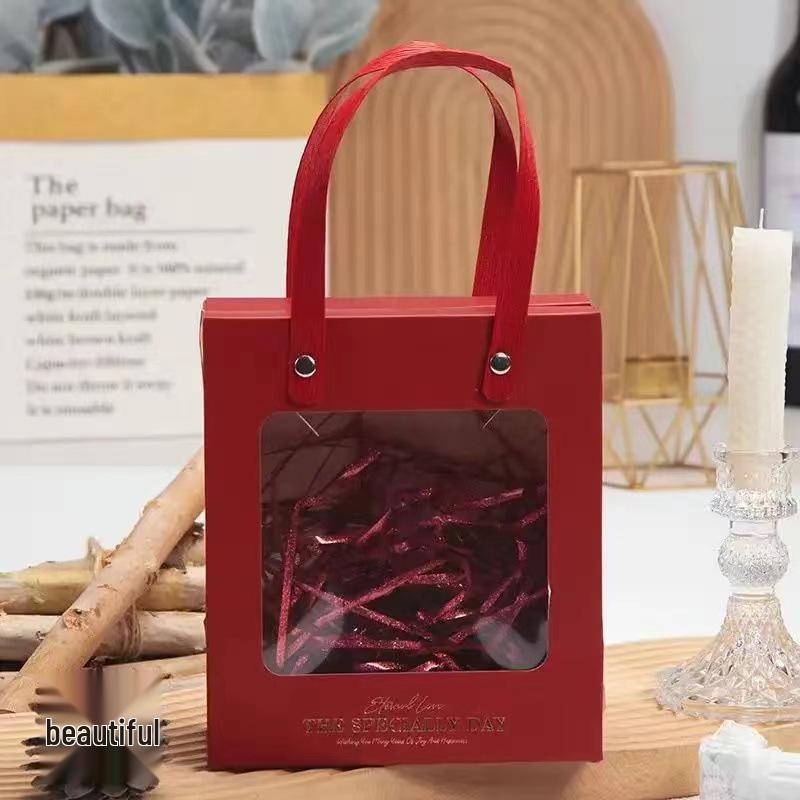 Transparent Handheld Gift Box for Birthdays & Weddings - Ideal for Candy, Lipstick, or Cosmetics In Red Nude