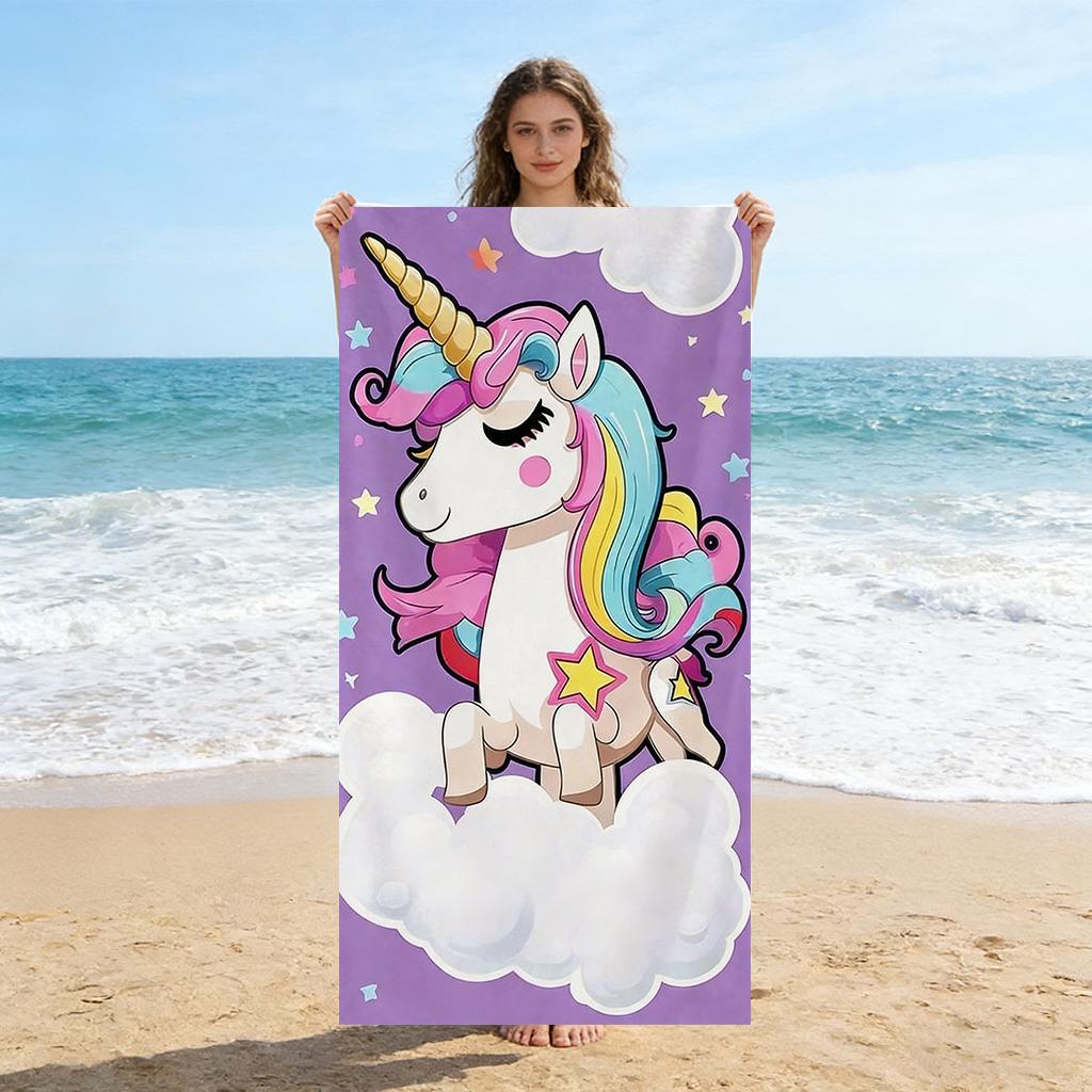 Kawaii Rainbow Unicorn Beach Towel Microfiber Quick Dry Absorbent Sand Free Oversized Bath Towel for Girls Women Aesthetic