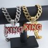 Кулон-буква KING, инкрустированный бриллиантами, кубинская цепь, европейский и американский хип-хоп, полностью усыпанный бриллиантами, персонализированное властное мужское ожерелье