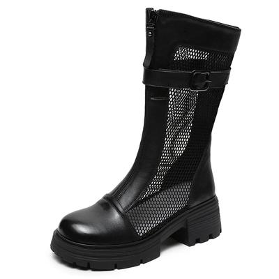 Мода Высокое качество 5,5 см Воздушная сетка Натуральная кожа Женские Полые Ботильоны-Сандалии Обувь Платформа Танкетка Дышащие Летняя Мода