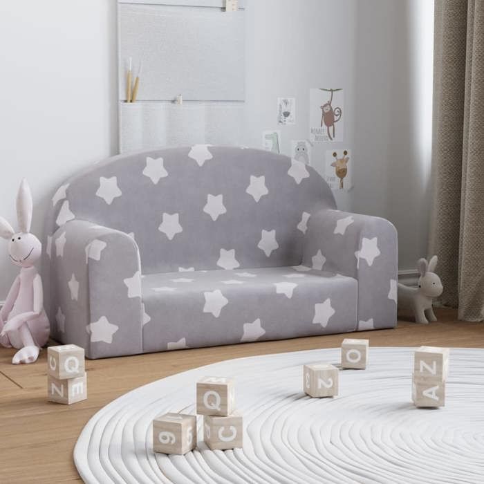 VidaXL Canapé Enfants 2 Places, Siège avec Accoudoirs, Fauteuil avec Dossier pour Tout-Petits Salon, Gris Clair avec Étoiles 357010