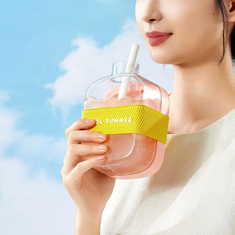 Летний поднос для кубиков льда с соломинкой 2 в 1 поднос для льда и бутылка для воды для льдогенератора без касания силиконовый кубик льда портативный чайник