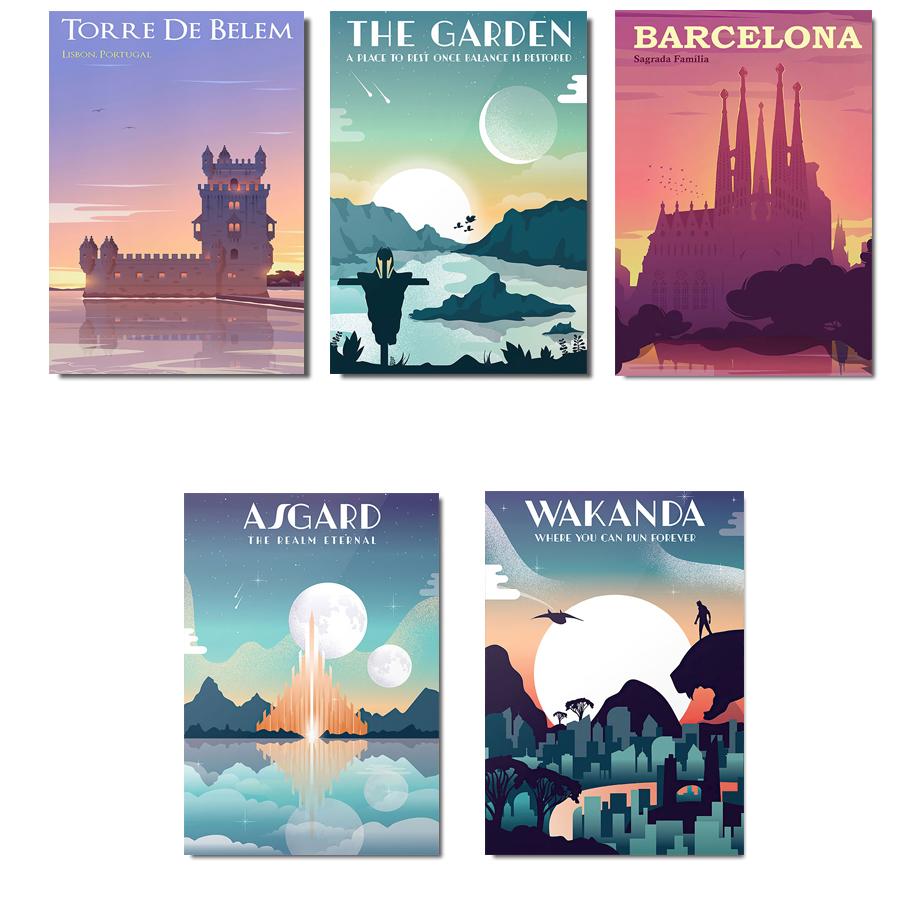 Асгард Ваканда Египетский сад Барселона Абстрактные скандинавские настенные художественные постеры и принты, картины на холсте, картины для декора гостиной