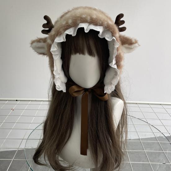Cartoon Deer Ear Protection Hair Tie Thick Plush Winter Headwear Scarf Earmuffs Leg Warmer Casual Accessory