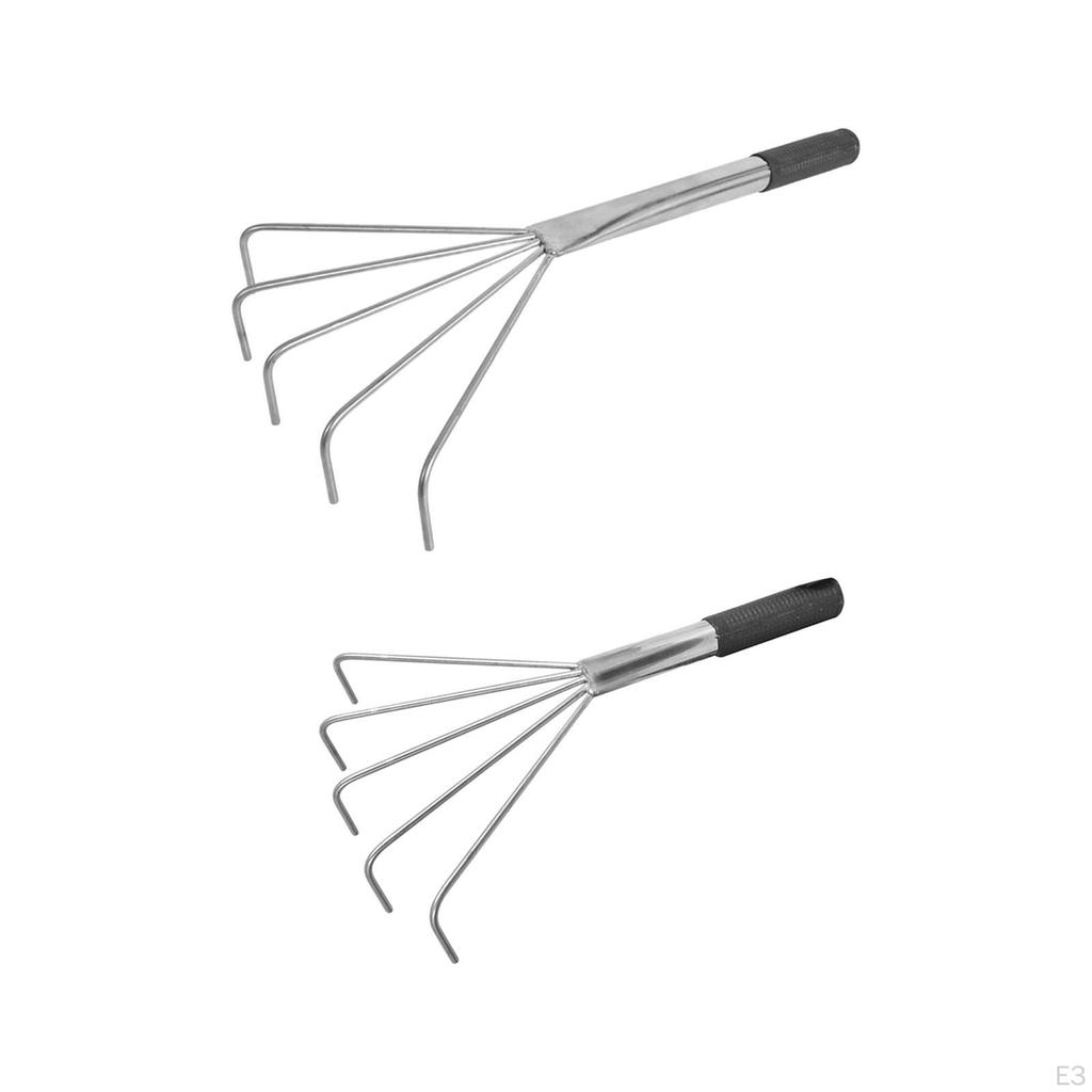 Gardening Hand Rake Grass 5 Tines with Ergonomic Handle Stainless Steel Small Leaf