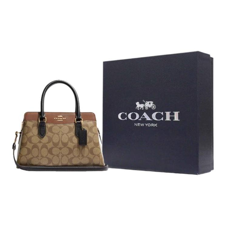 Coach Darcie 26 Classic Monogram Zip Closure Leather Shoulder Crossbody Tote Bag Medium Women handbags Khaki CH287-IME7V