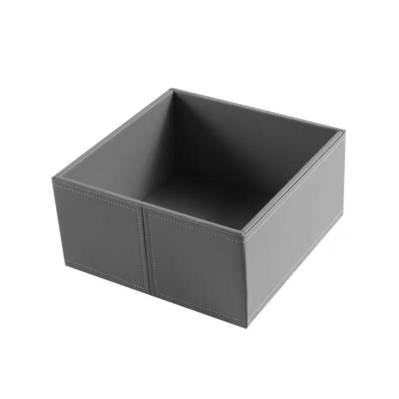 Stackable PU Leather Storage Box, Foldable Desktop Organizer Bin for Office & Home, Minimalist Cube for Makeup Cosmetics Station