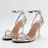 High Heels Rivets Sandals Women 2024 Summer Luxury Fetish 9cm Silver Gold Clear Heels Sandals Party Wedding Shoes Plus Size 42