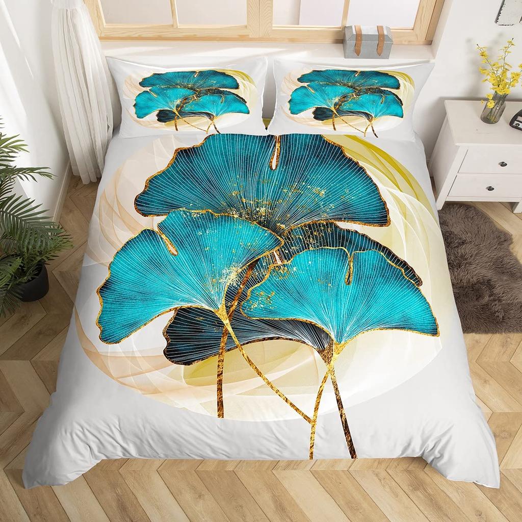 Пододеяльник с изображением листьев гинкго Queen Natural Botanical Комплект постельного белья Plants Rustic Farmhouse Покрывало для одеяла Abstract Leaves Покрывало для одеяла
