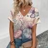 Модная футболка с цветочным принтом 3D, женская уличная одежда, летние повседневные футболки, топы Y2k, женские футболки Harajuku с V-образным вырезом, свободная одежда