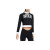 Letter Print Cropped Mock Neck Long Sleeve T-Shirt Women Tops Black DQ6625-010