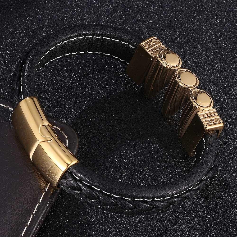Punk Men Bullet Shape Bracelet Fashion Clasp Black Braided Leather Bangles Charm Man Jewelry Gifts
