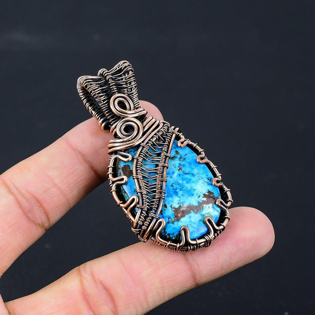 Turquoise Gemstone Pure Copper Wire Wrapped Handmade Pendant Jewelry