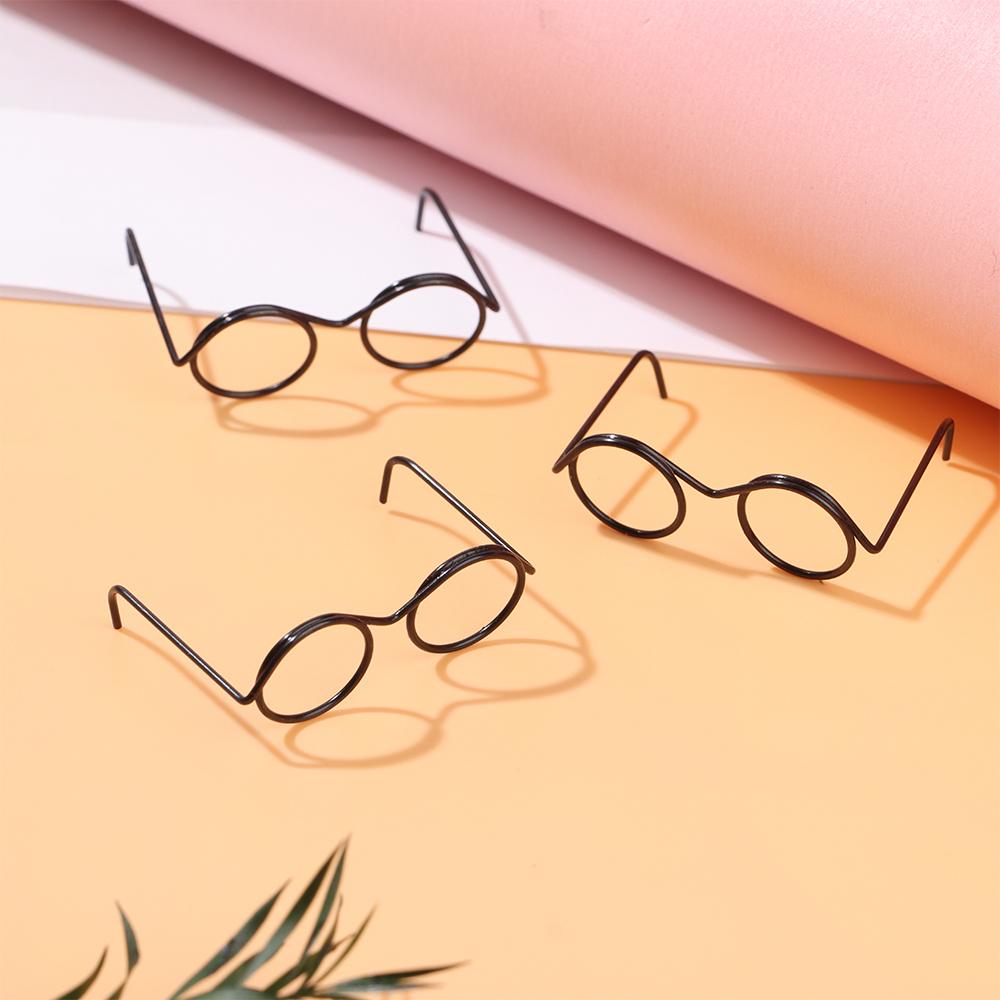 5 шт. Детские игрушечные очки из сплава, милые, с круглой оправой, для кукол, черные, без линз