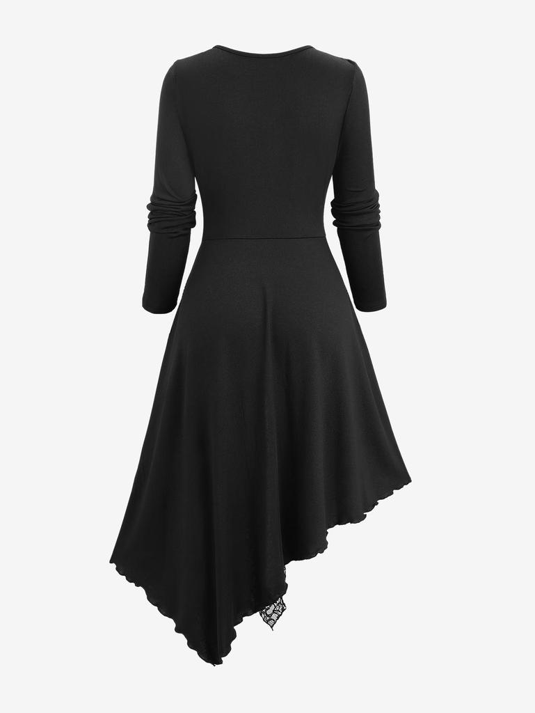 Rosegal Plus Size Асимметричное пальто с застежкой-молнией, оборками, люверсами, пряжками и цветочным кружевом