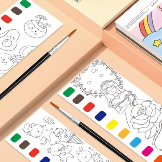 Детская акварельная раскраска 20 узоров сцен 9 цветных блоков кисти краски обучающая книга для рисования