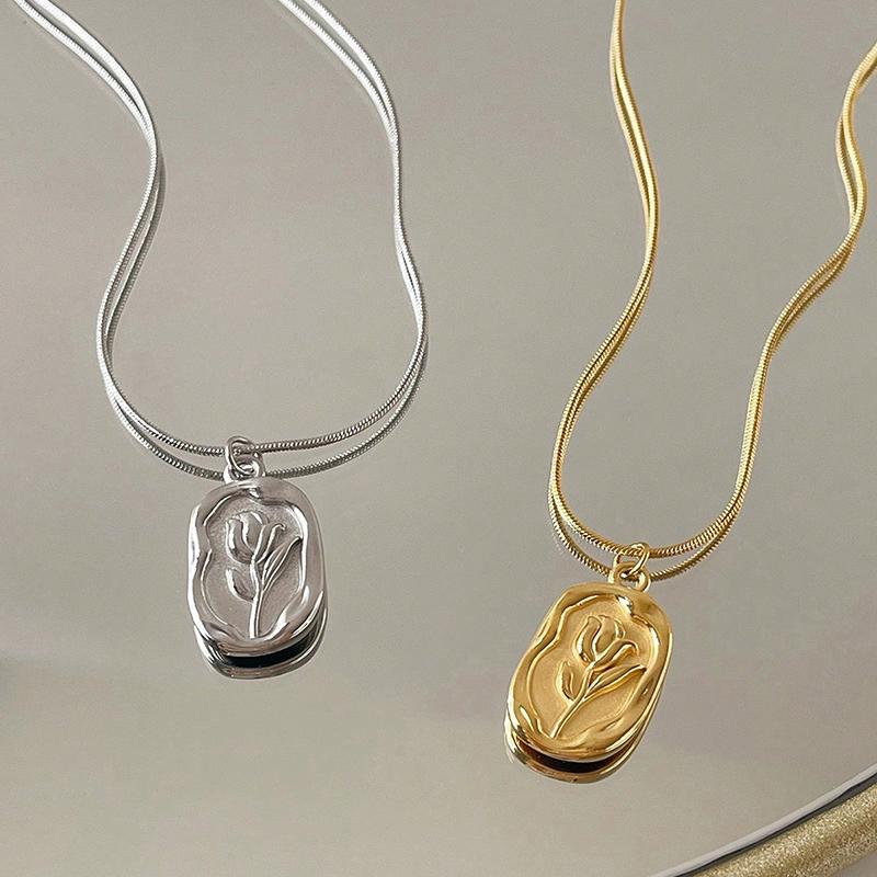 1 шт. Ожерелье женское позолоченное новое рельефное колье в виде тюльпана французская винтажная цепочка на ключицу нишевый дизайн высокого качества два цвета