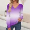 Women's Tops Gradient Printed Long Sleeve Shirt V Neck Casual Loose T-Shirt Autumn Clothing
