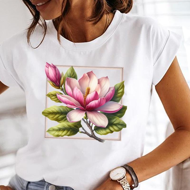 (Asian Size) Clothing Style Flower Trend Short Sleeve Print T Shirt Fashion Ladies Casual Women Tee Top Lady Female Graphic T-shirts