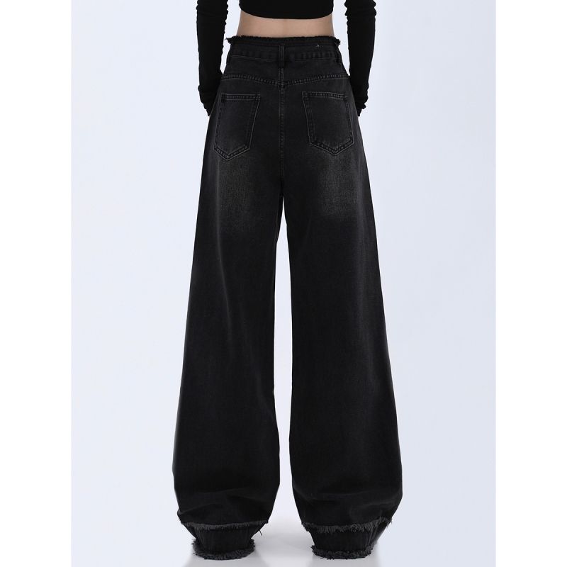 Черные джинсовые широкие брюки. Новые женские свободные повседневные прямые брюки со шваброй.