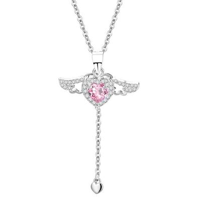 INS Style Fashion Cupid Heart Ожерелье Циркон Женское Легкое Роскошное Романтическое Крылья Ангела Женское