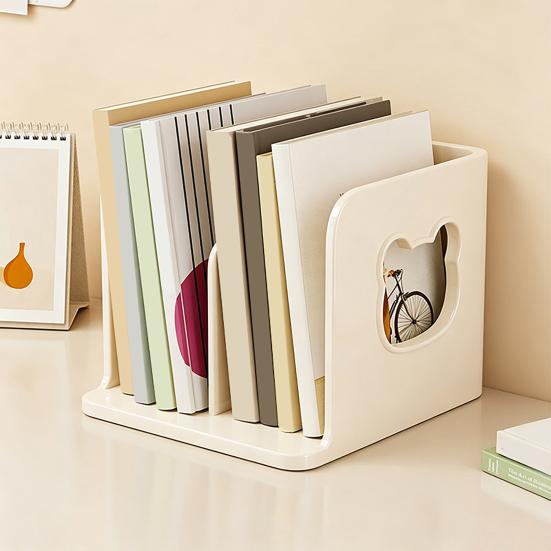 Cute Bookends Organizer for Desk Pastel Kids Book Holder Shelf with Multi-Compartment, Anti-Tip Base & Open Design, Study Decor for Textbooks Notebook