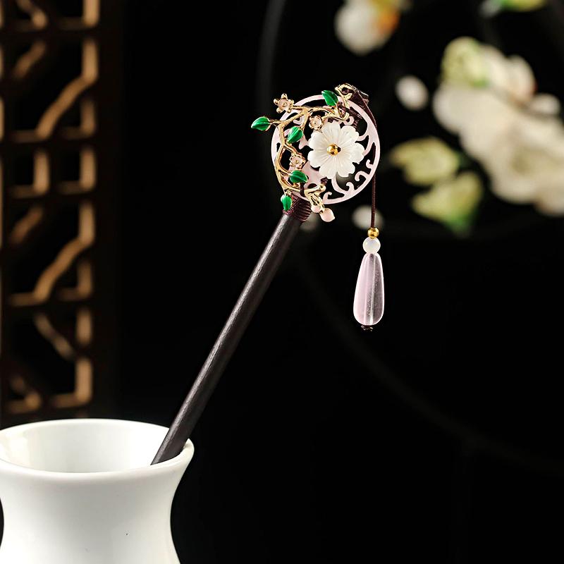 1PC Tassel Elegant Hair Accessories Pretty Ancient Style Classical Flower High-end Hairpin Exquisite Wooden