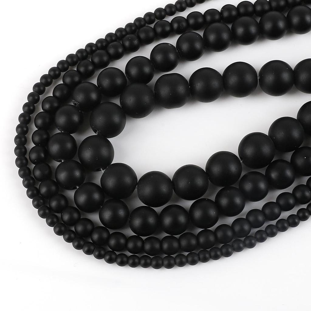 30-93Pcs Multi Size Black Glass Loose Round Beads for DIY Jewelry Making