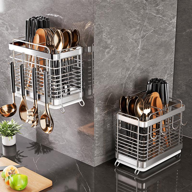 Wall-Mounted Stainless Steel Kitchen Utensil Holder for Chopsticks, Knives, and Forks