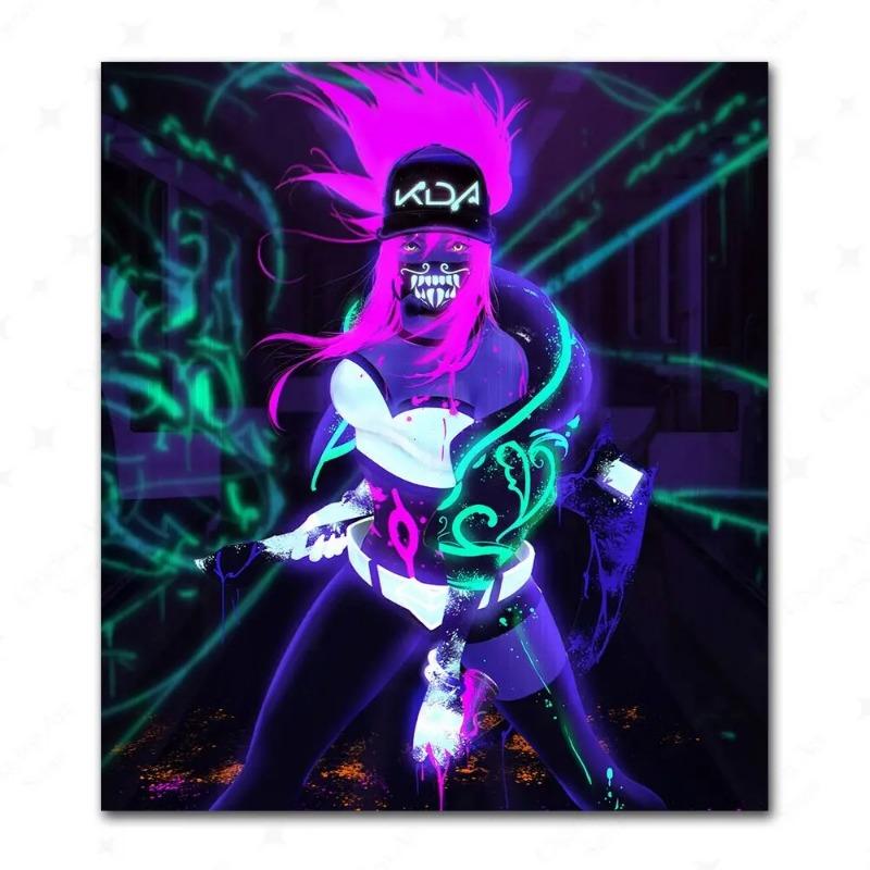 Game League Of Legends Figure KDA Poster LOL Evelyn Kasha Ahri Sexy Girl Canvas Painting Neon Style Wall Art Pictures Home Decor
