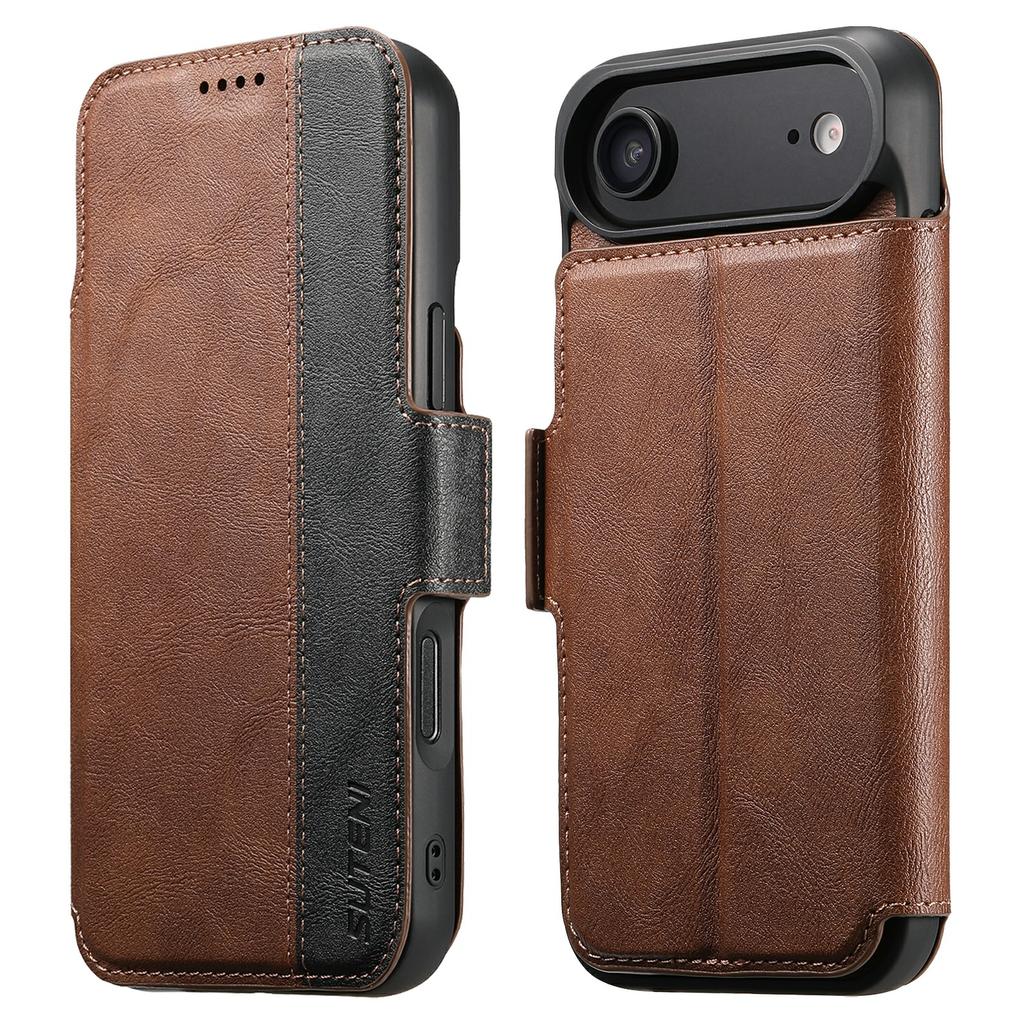 SUTENI Q-07 For iPhone 17 Air Case Magnetic Color Splicing Cowhide Texture Leather Cover