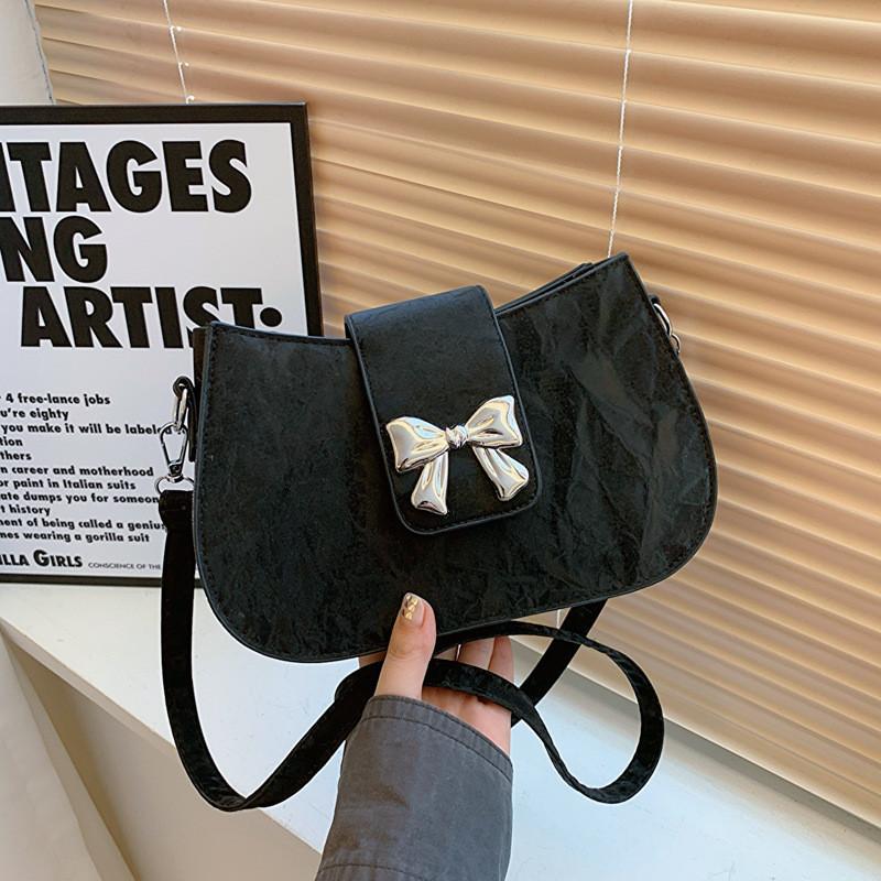 Chic Street Style Chain Shoulder Bag For Women 2024 Trendy Bowknot Pu Leather Purse