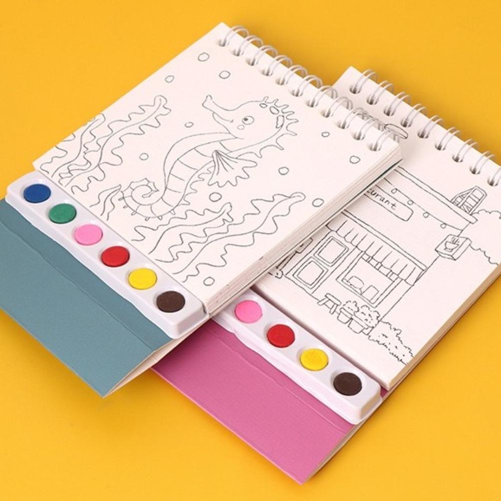 Портативная раскраска «Домик» Сделай сам 20 страниц Набор для акварельной живописи с пигментной кистью 6 цветов Книга для рисования Детская