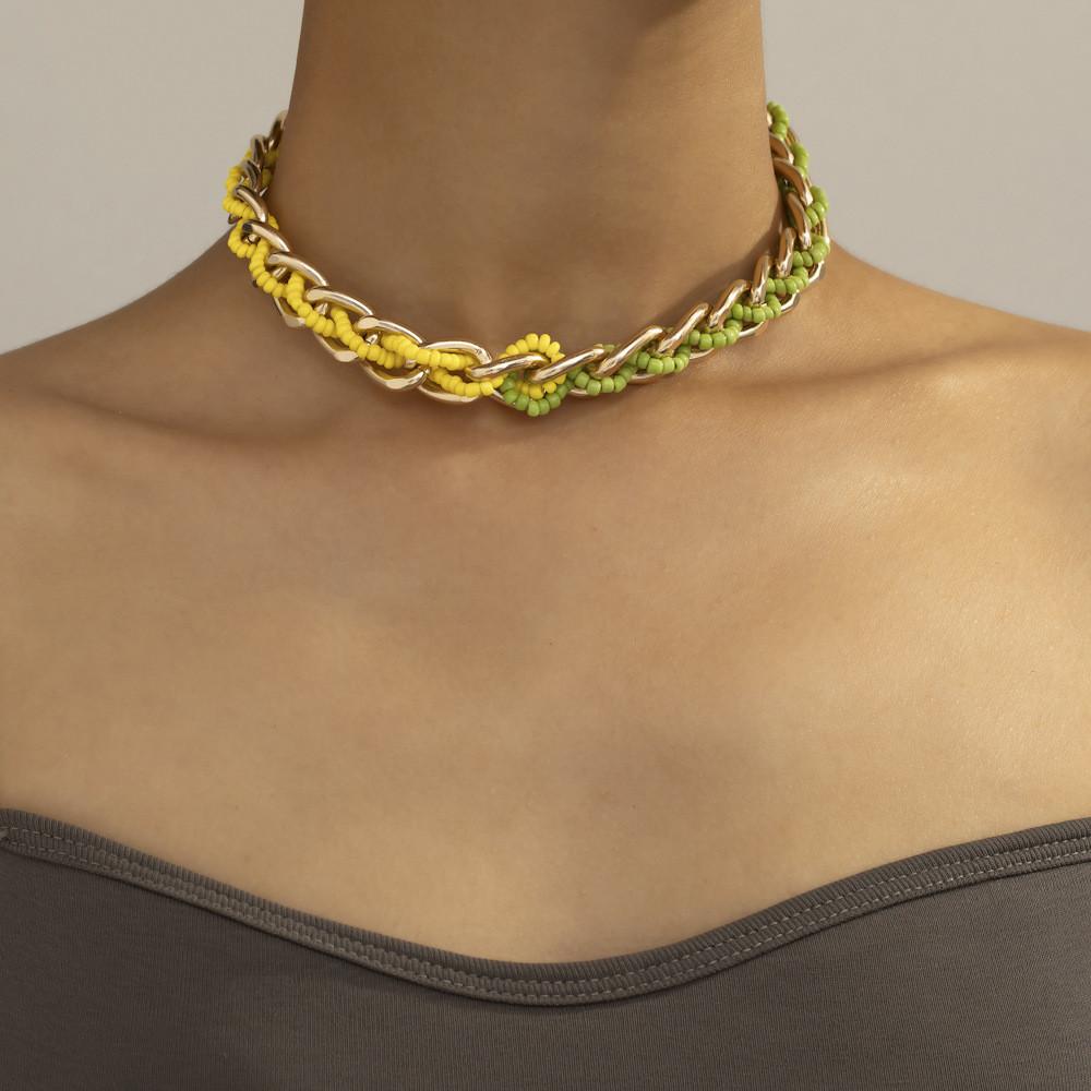 Stylish Geometric Multi-layer Beaded Necklace In Trendy Colors For Fashion Forward Women