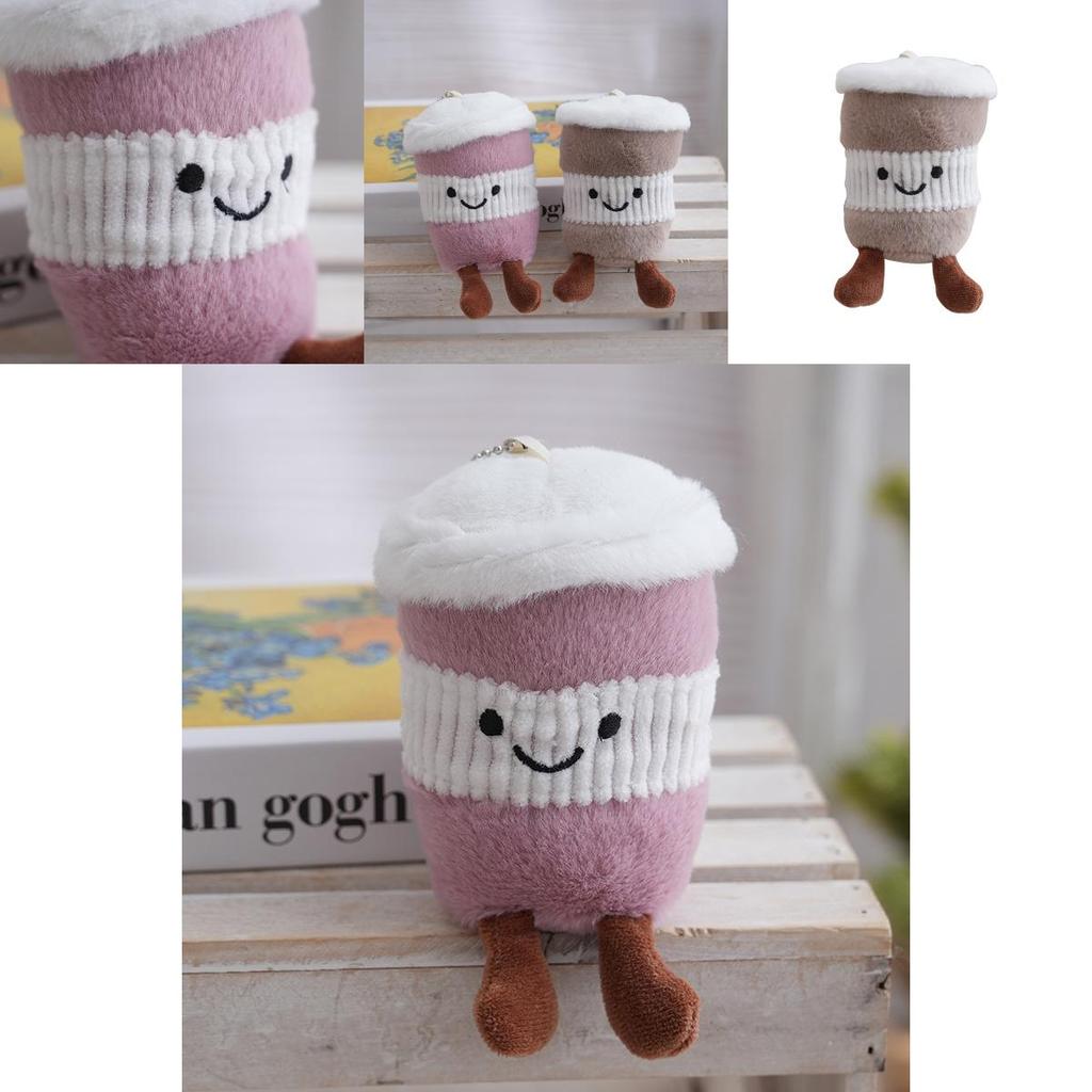 Plush Keychain Cute Cartoon Coffee Cup Pendant With Pp Cotton Filling For Bag Decor And Gift
