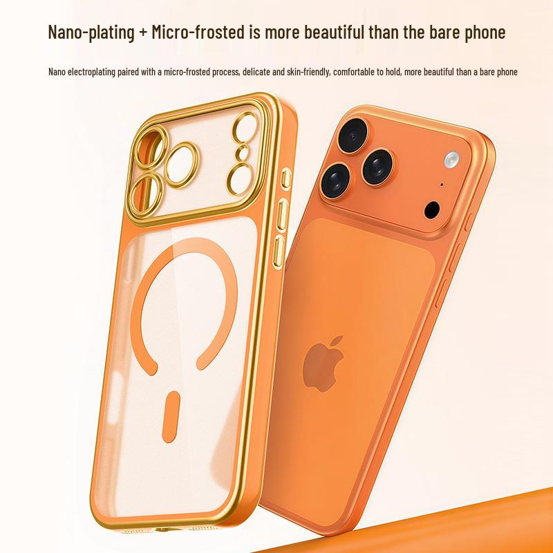 Прозрачный чехол для iPhone 17 Pro Max с двухцветным гальваническим покрытием и полным магнитным покрытием линз
