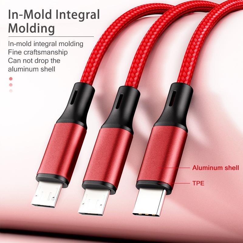 FONKEN 3 в 1 USB-кабель типа C к USB C Micro USB Кабель для зарядки телефона PD Кабель для быстрой зарядки для iPhone 12 Мобильный телефон Type-C Android Нейлоновый кабель